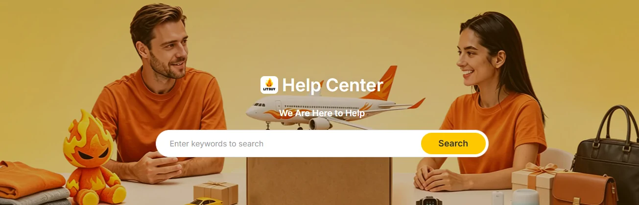 LitBuy help centre page with its search bar and topic menu