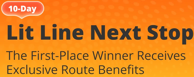 LitBuy banner reading Lit Line Next Stop, The First-Place Winner Receives Exclusive Route Benefits, with a 10-Day label