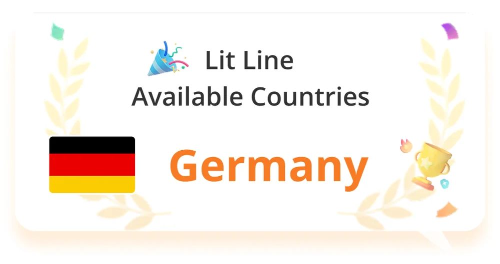 LitBuy card titled Lit Line Available Countries showing a German flag and the word Germany