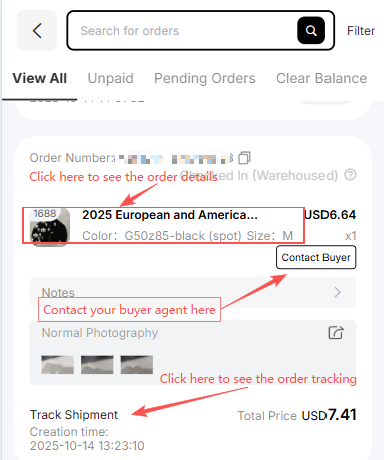Order details, buyer contact and tracking